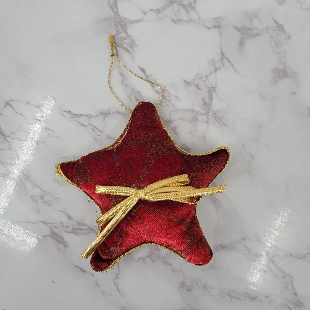 Vintage Red & Gold Velvet Christmas Ornaments Soft Non Breakable 90's